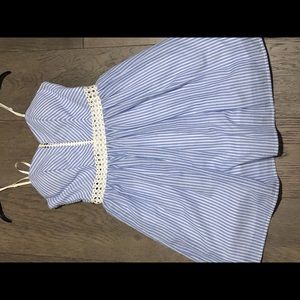 blue and white striped dress
